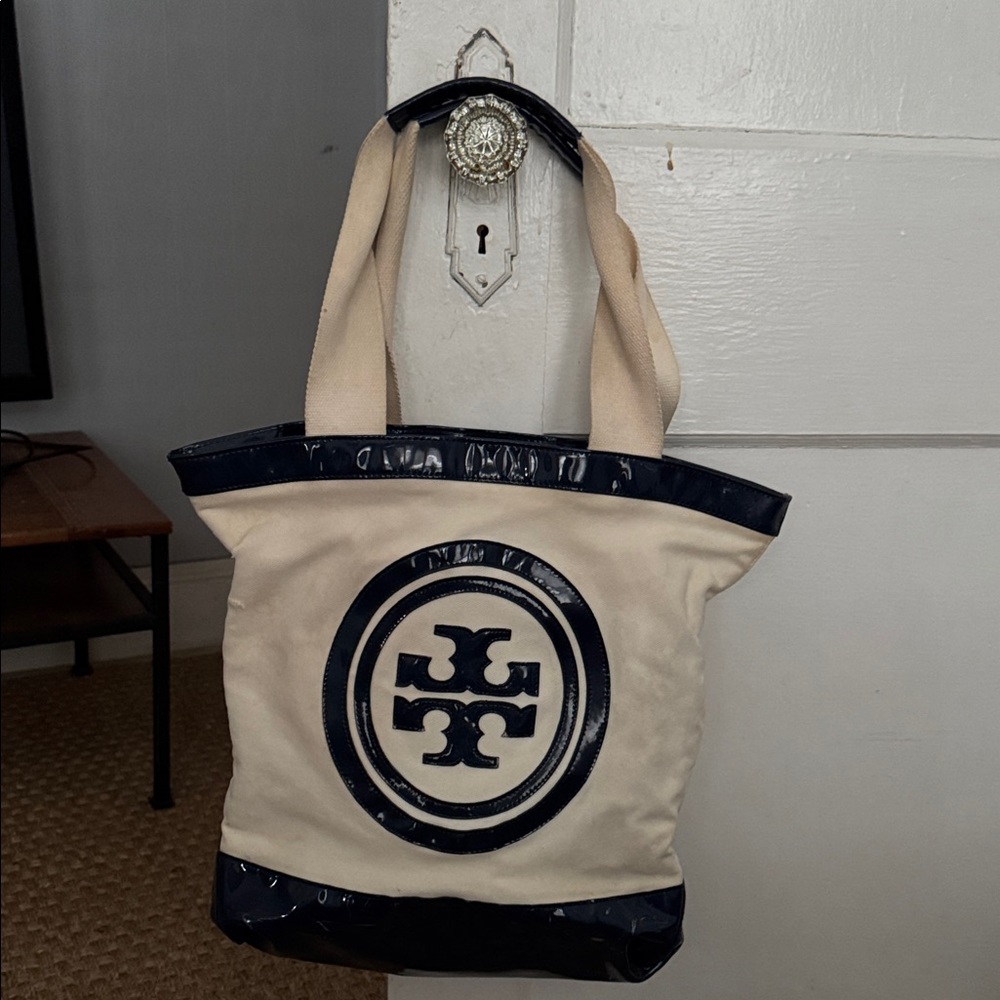 Tory Burch Navy and Cream Tote Bag
